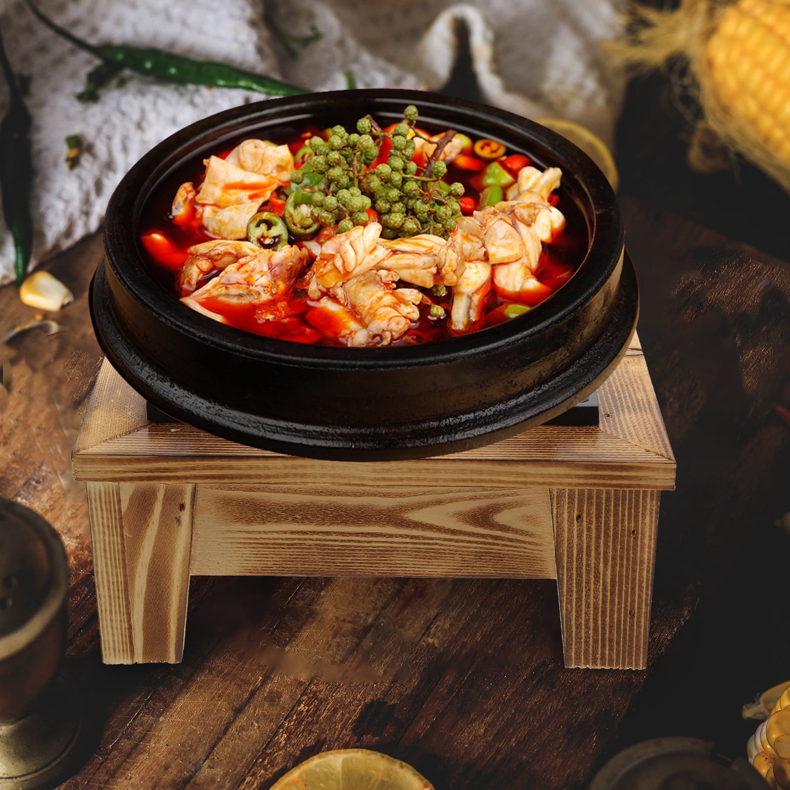 Masteelf Practical Black Synthetic Cooking Alcohol Stove for Kitchen Use with Pine Wood Frame and Design