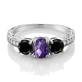 thumbnail image 2 of Gem Stone King 1.97 Ct Oval Checkerboard Purple Amethyst Black Diamond 925 Sterling Silver Moissanite Ring (Size 9), 2 of 4