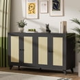 thumbnail image 4 of DIYART 52.7" W Large Black Sideboard Buffet Cabinet with Rattan 4 Doors, Accent Coffee Bar Cabinet, Kitchen Cabinet for Living Room, Kitchen or Hallway, 4 of 7