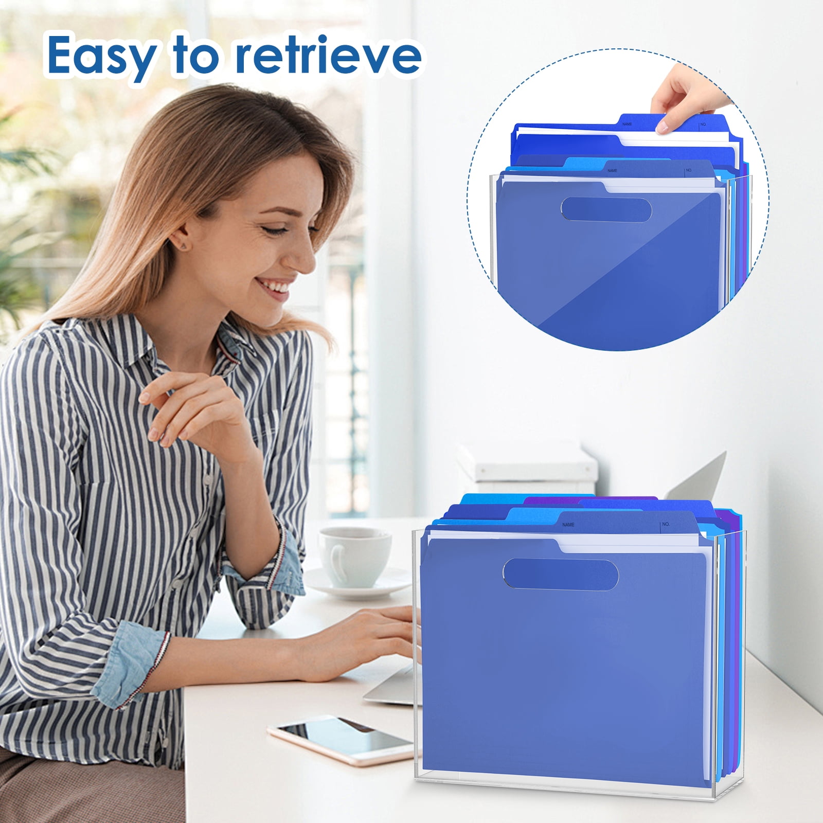 Acrylic File Organizer Clear Hanging File Organizer Box Portable Acrylic Magazine Holder with Handle for Desk Home Office