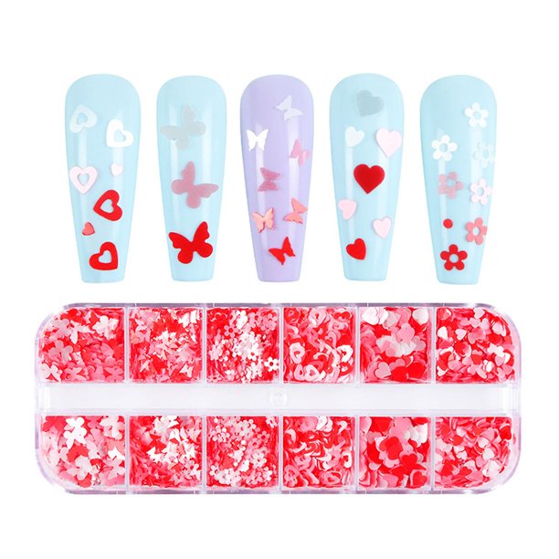 1 Corazón Nail Glitter Lentejuelas Día de San Valentín Nail Art Pegatinas Calcomanías Paillette