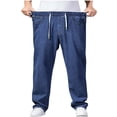 thumbnail image 2 of Men'S Jeans Regular Fit Denim Pants Wide Straight Leg Plus Size Baggy Jeans Elastic Waist Drawsting Casual Trousers, 2 of 5