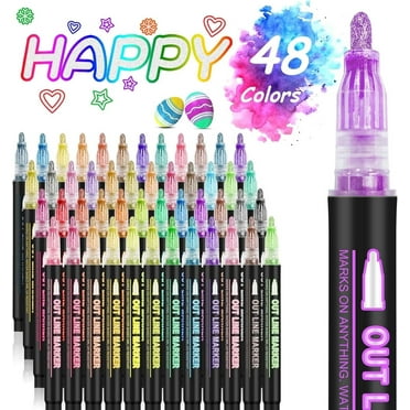 48 Colors Shimmer Markers Metallic Glitter Pens Set Sparkle   Gift Present Doodle Drawing Supplies Art Craft