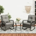 thumbnail image 3 of MRUAKA Outdoor Rocking Chairs Set of 3, Wicker Patio Furniture with Thickened Cushions and Table for Porch，350lbs Weight Capacity(Gray), 3 of 11