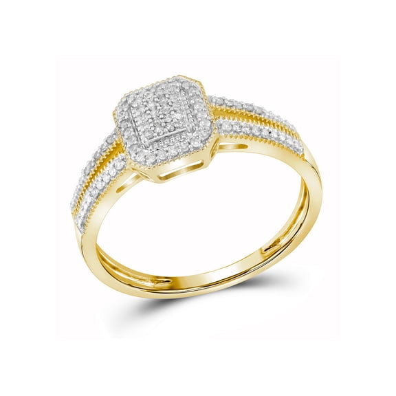 10kt Yellow Gold Womens Round Diamond Square Cluster Ring 1/6 Cttw