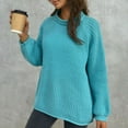 thumbnail image 4 of PiGOGI Women's Rolled Edge Pullover Round Neck Long Sleeve Sweater Casual Comfortable Knit Top Sky Blue XL, 4 of 4