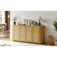 thumbnail image 4 of 64-Inch Wave Shaped TV Stand with Rounded Corner Sideboard – Wood Vertical Striped Storage Cabinet & Buffet, Rattan Doors, Natural, 64''W x 15''D x 31.5''H – Fits Kitchen/Bedroom/Entryway, 4 of 9