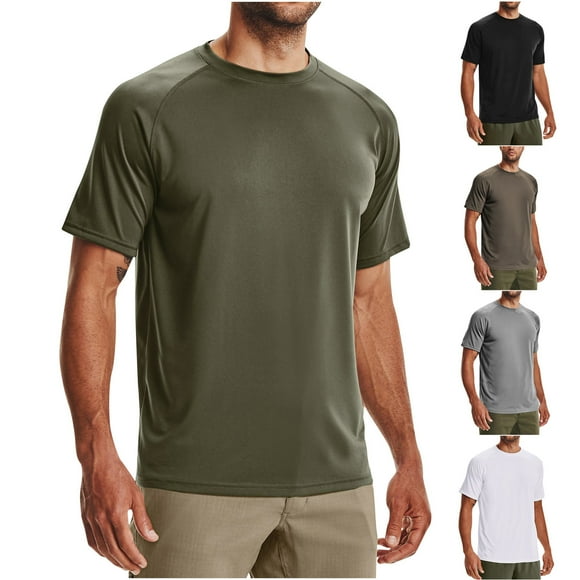 BADHUB Men's Short Sleeve Workout T Shirts Quick Dry Perfprmance Slim Fit Tees Casual Solid Color Crew Neck Fitness T Shirt White XXL