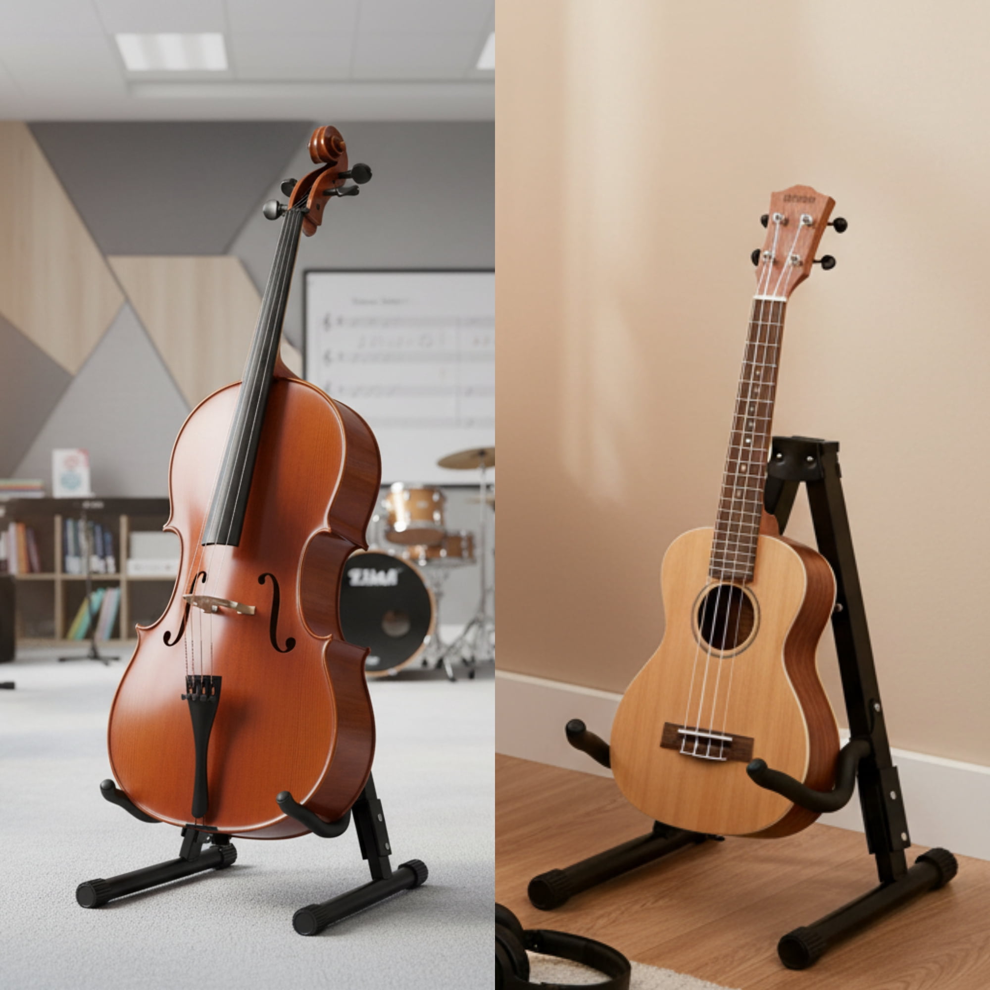 Yescom Folding Guitar Stand Floor A-Frame with Foam Arms Black Instrument Display Stand Universal Fit for Acoustic Guitars Banjo Electric Bass