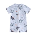thumbnail image 3 of Rggeeun Toddler Boys Swimsuit Set 1Pc Cartoon Dinosaur Pattern Short Sleeve Crew Neck Front Zipper Elastic Above Knee for Summer Lap Swimming Comfort Beachwear,Gray,12-18 Months, 3 of 3