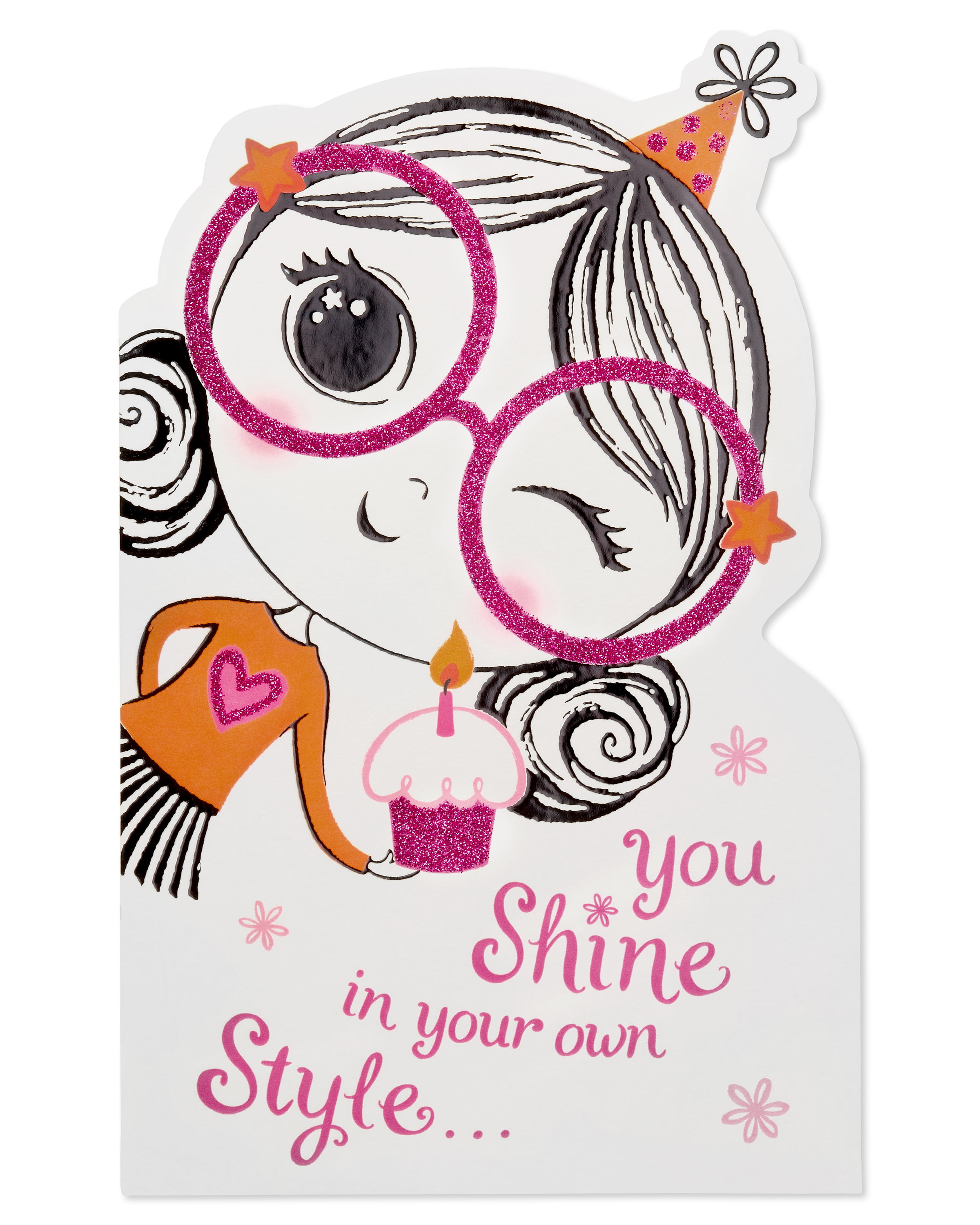 American Greetings Sparkly Cat Birthday Card Pink Happy Pampering Glitter Funny 