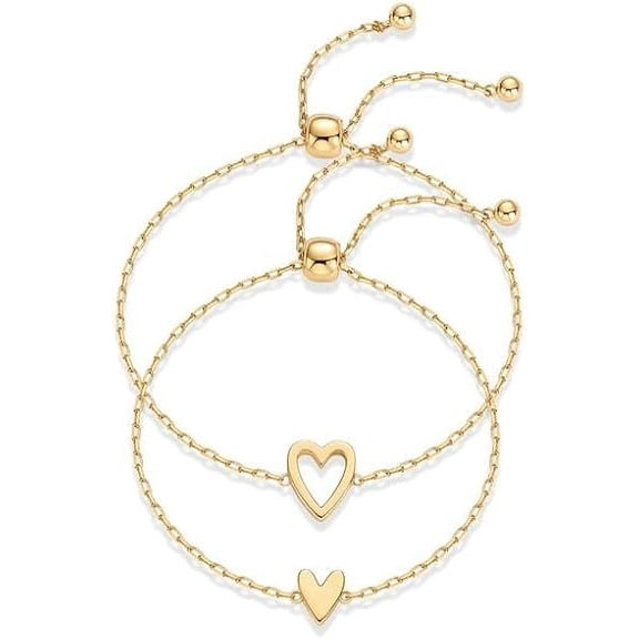 New 2026 14K Gold Plated Stainless Steel Matching Heart Charrms Solitaire Bracelet Set For Women Best Friend Adjustable Love Friendship Perfect For Gift For Special Occasions