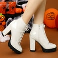 thumbnail image 2 of Unique Bargains Women's Platform Lace Up Chunky Heel Ankle Combat Boot White (Size 8), 2 of 7