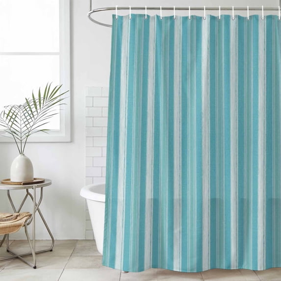 Small Stall Shower Curtain 48x72 Inch Narrow Half Size Teal Stripes Bath Curtains Bathroom Decor, Farmhouse Vertical Striped Vintage Waterproof Fabric Shower Curtain Set with Hooks 48 Inch