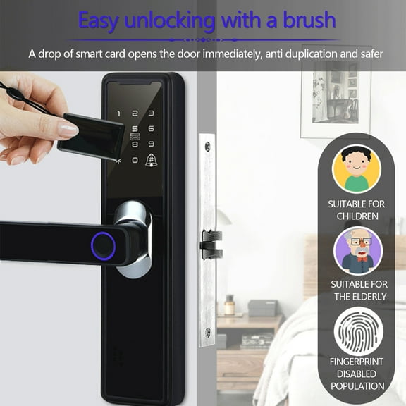 Smart Door Lock Keyless Entry - Fingerprint & Bluetooth Enabled Digital Deadbolt for Home/Office, 0.3s Unlock with 100 User Capacity, DIY Install in 15 Minutes (Black)