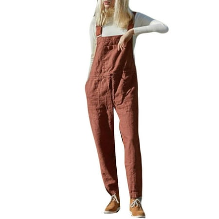 

SEMIMAY Womens Cotton Fashion Solid Color Overalls Casual Jumpsuits Romper