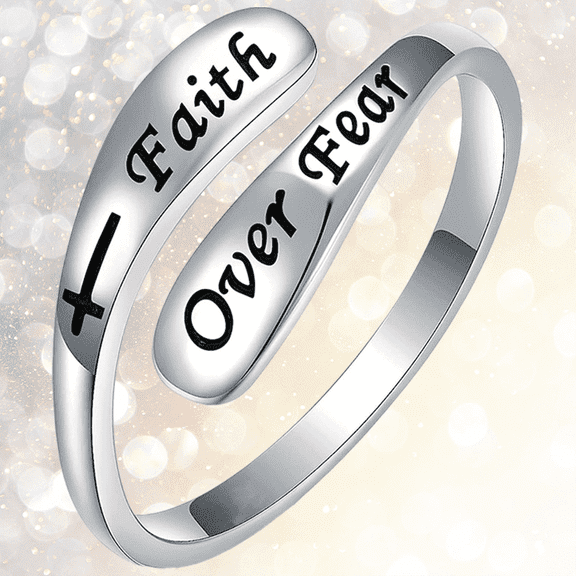Faith Over Fear Cross Ring – Adjustable Inspirational Christian Jewelry for Women & Men