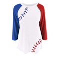 thumbnail image 4 of Fall Saving QUINDOS Womens Graphic Tees 3/4 Sleeve Womens Plus Size Tops Patchwork Crew Neck White Relaxed Fit Casual Baseball Tops, 4 of 4