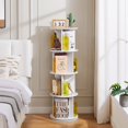 thumbnail image 2 of VECELO 4-Tier Rotating Bookshelf, 360° Floor Standing Wood Bookcase Storage Display Rack, Round Bookshelf Tower for Bedroom, Living Room, White, 2 of 7