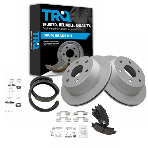 TRQ Rear Ceramic Disc Brake Pads G-Coated Rotors & Parking Shoe Kit Fits Select GM Truck