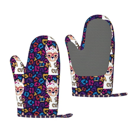 

Zufioo Llama Alpaca Print Silicone Anti-Scalding Gloves Kitchen Hanging Rope Gloves Kitchen Utensils Suitable for Barbecue Baking Cooking
