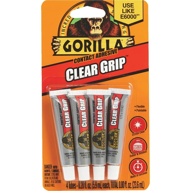Gorilla Clear Grip Contact Glue 0.2 fl oz Mini Tubes, 4 Count Walmart
