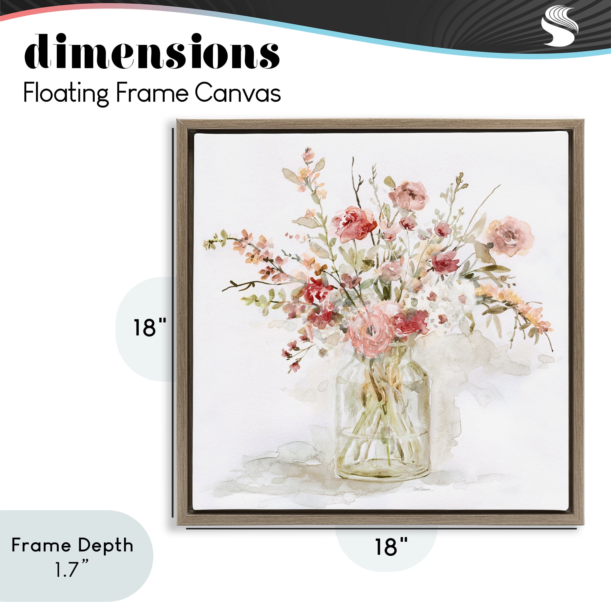 Stupell Industries Springtime Blooms in Glass Vase Brown Framed Floater Canvas Wall Art, design by Carol Robinson