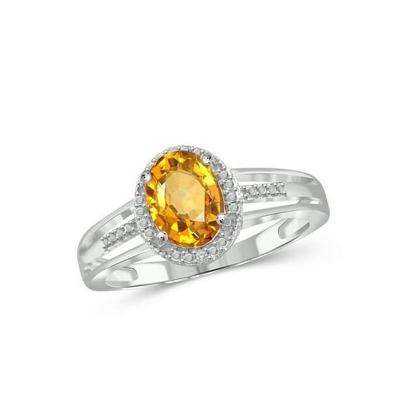 JewelersClub Citrine Ring Birthstone Jewelry – 1.10 Carat Citrine 0.925 Sterling Silver Ring Jewelry with White Diamond Accent – Gemstone Rings with Hypoallergenic 0.925 Sterling Silver Band