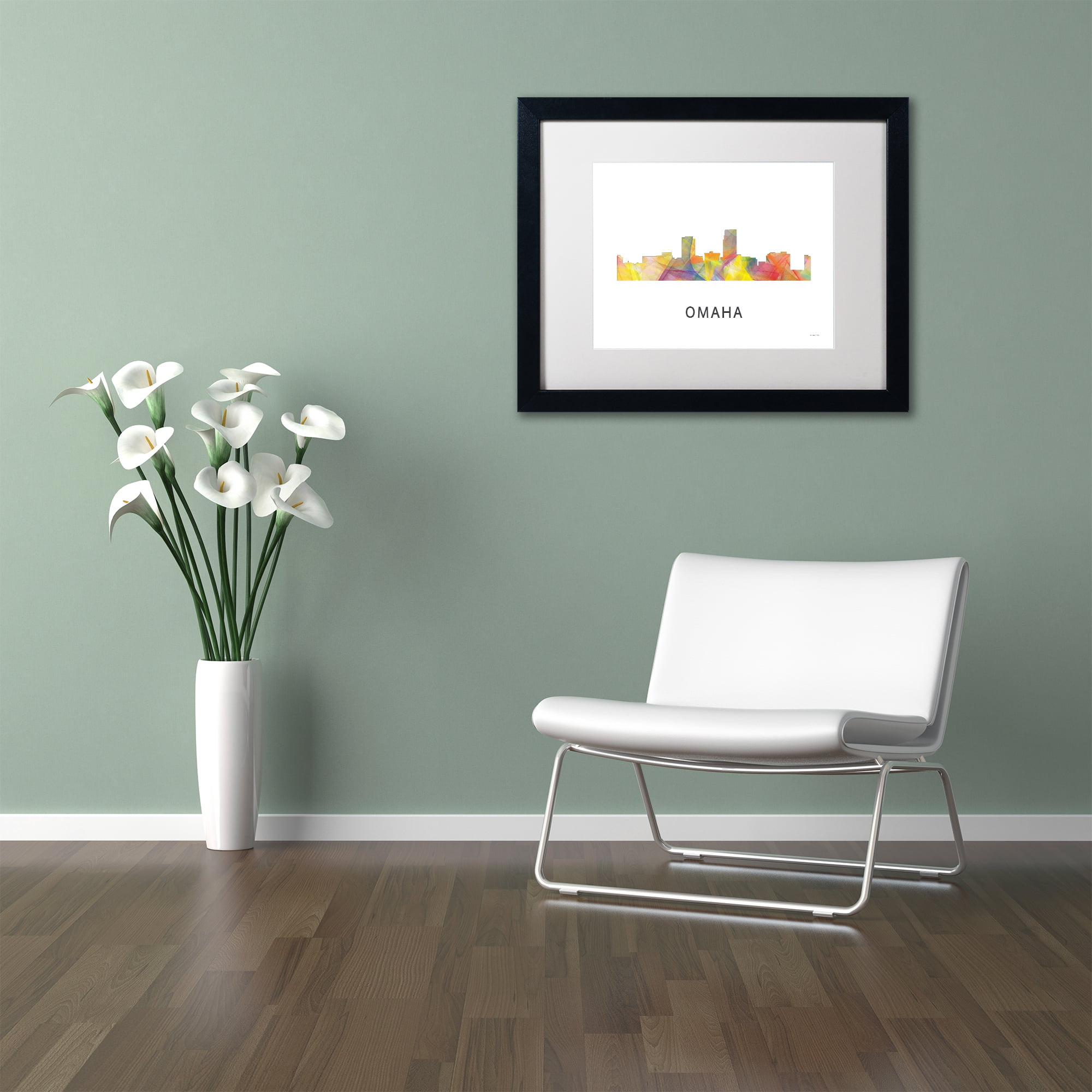 Trademark Fine Art 'Omaha Nebraska Skyline WB-1' Canvas Art by Marlene Watson, White Matte, Black Frame