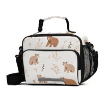 FORMRS Student Lunch Bag Insulated Reusable Cooler Box with Zipper Pockets, Gray Bears