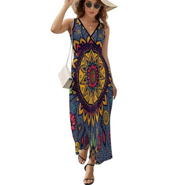 Vestido De Noche De Lujo Sin Mangas Para Mujer, Bohemian Pattern Vestido De Fiesta