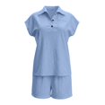 thumbnail image 5 of Arlun Linen Sets for Women 2 Piece Summer Outfits Sleeveless Button up V-Neck Tank Top and Wide Leg Shorts with Pockets Loose Fit Lightweight Breathable Vacation Matching Sets Light Blue XL, 5 of 5