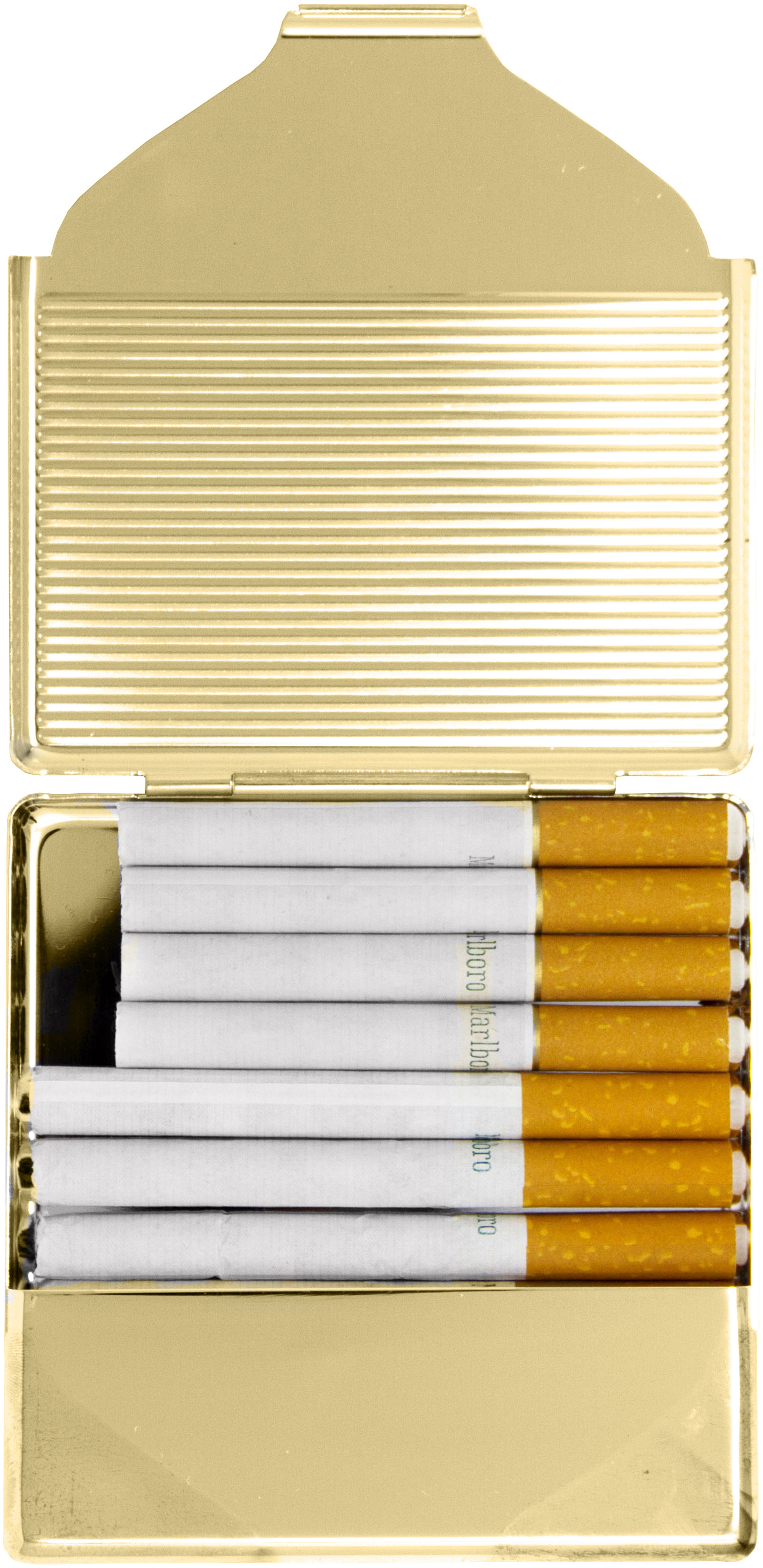 Set of 2 Ultra Compact Metal-Plated King Size Cigarette Case & Stash Box (Gold Vertical Lines)