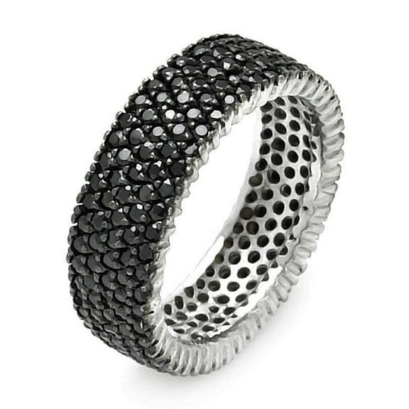 Black Rhodium Plated Sterling Silver 925 Black CZ Eternity Ring Band Jewelry Female Size 6