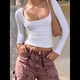 thumbnail image 5 of Camisas de Larga para Mujer, Tops Cortos, Moda de Otoño 2025, Cuello Cuadrado, Camisetas Básicas para Salir, Ropa Y2K M, 5 of 7