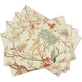 thumbnail image 2 of Vintage Bird Floral Placemats for Dining Table Pink Green Yellow Flower Leaves Decorative Heat-Resistant Washable Linen Chinoiserie Retro Farmhouse Table Mats 12x18 Inch for Home Kitchen Use Set of 4, 2 of 5