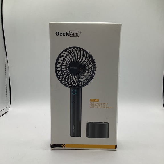 Geek Aire Mini Rechargeable Portable Fan With Power Bank 6 Blade 5 Speed Gray