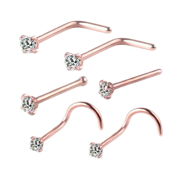 6Pcs Corkscrew Nose Rings, Tiny Bone Studs, Nose Piercing Stud Nose