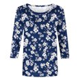 thumbnail image 6 of Jsaierl Women's 3/4 Sleeve Tops Summer Crew Neck Shirts Boho Print Ladies Blouses Going Out Holiday T-shirts Top S-5XL, 6 of 6
