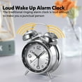 thumbnail image 5 of Reloj despertador ruidoso para adultos que duermen mucho, cuarzo retro silencioso de 4 pulgadas con retroiluminación, alarma analógica para niños de doble campana (gris), 5 of 5