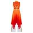 thumbnail image 6 of iiniim Girls Praise Dance Outfit Sequin Worship Asymmetrical Tunic with Wide Leg Pants Liturgical Dress Red 8, 6 of 7