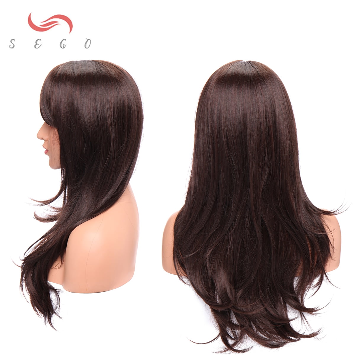 SEGO Long Curly Synthetic Hair Wig with Bangs Short Fluffy Wigs Full Head Heat Resistance Hair Wig for Women