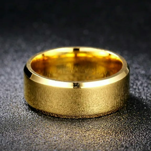 18K Gold Plating High Polished Band 8mm Stainless Steel Men Women's Ring Sz 5-14