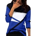 thumbnail image 2 of HLKJKLS Long Sleeve Shirts For Women Striped Printed V Neck 3/4 Sleeve Tee Casual Polyester Spandex Daily Work Vacation Top Blue S-Xxl, 2 of 5