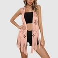 thumbnail image 4 of Women Hippie Tassel Vest 70s Faux-Suede Hollow Fringe Jacket Boho Sleeveless Western Open Front Cardigan Pink, S, 4 of 7