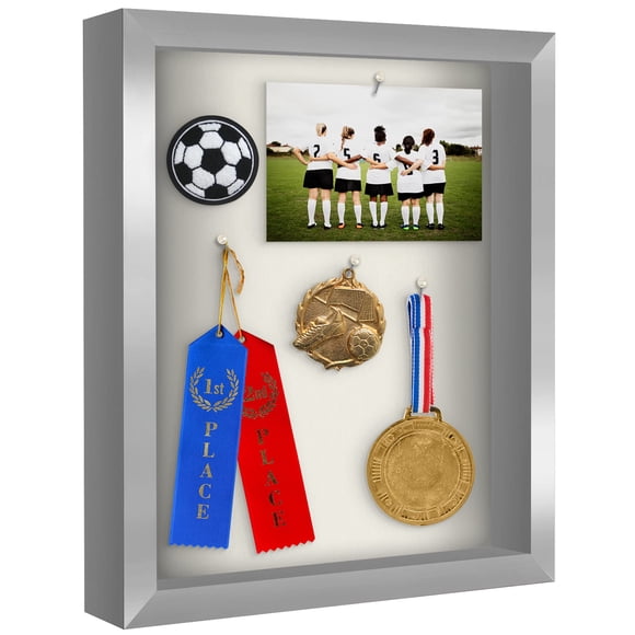 Marco Shadow Box americano plano plateado de 28 x 35 cm con cristal