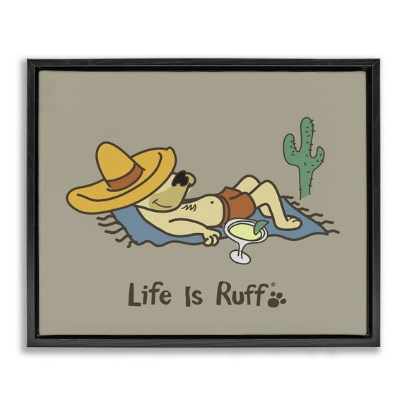 Stupell Industries Siesta Dog in Desert Animals Painting Black Floater Framed Canvas Art Print Wall Art, 21 x 17