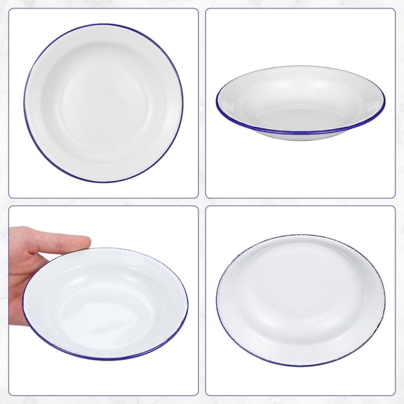 Tineasur 4Pcs White Enamel Tableware Plates Retro Style Dining Picnic