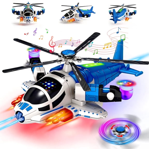 Caunedy Helicopter Toy With Lights And Sounds, 360°Freedom And Operated Automatic Bump Light Up Toys Airplane for Toddler Boy Toys 3 4 5 Year Old