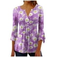 thumbnail image 2 of Aloohaidyvio 3/4 Sleeve Shirts for Women,Women's Plus Size Ruffle Sleeve Tees Vintage Ethnic Floral Shirt Casual 3/4 Sleeve V Neck Button Blouse Boho Print Tunic Tops, 2 of 5